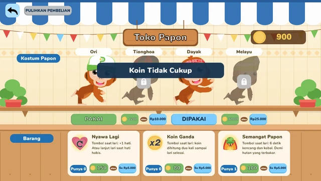 Toko Papon dengan pilihan kostum Tionghoa, Dayak, dan Melayu serta barang bantuan.